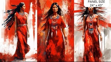 Sacred Sisters Red Multi Tryptic Fabric Panel