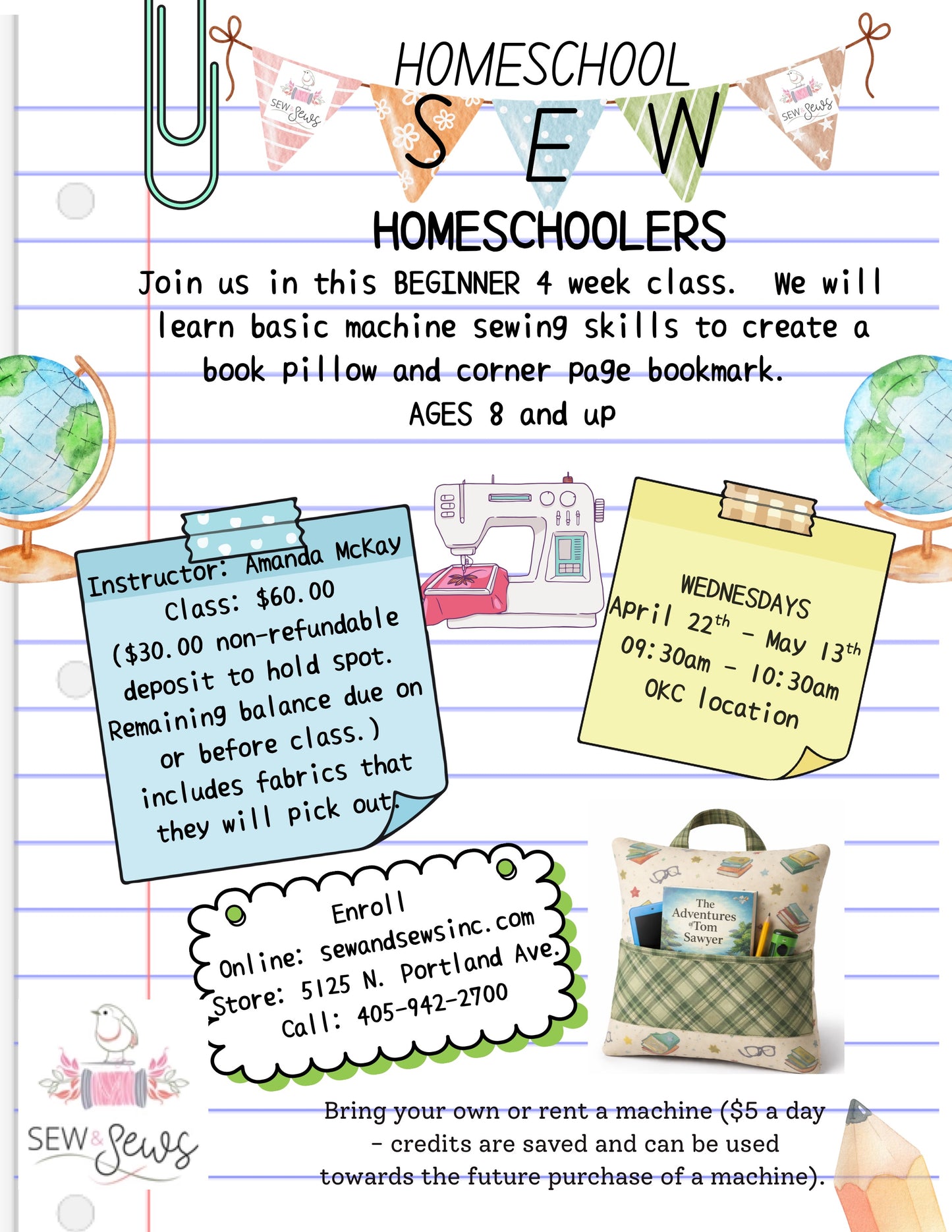 Homeschool Sewing Book Pillow | Wednesday, May 6, 2026 | 9:30am-10:30am
