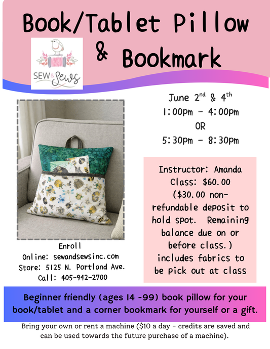 Beginner Sewing Book Pillow | Class 2 of 2 | Thursday, Jun 4, 2026 | 1:00pm-4:00pm