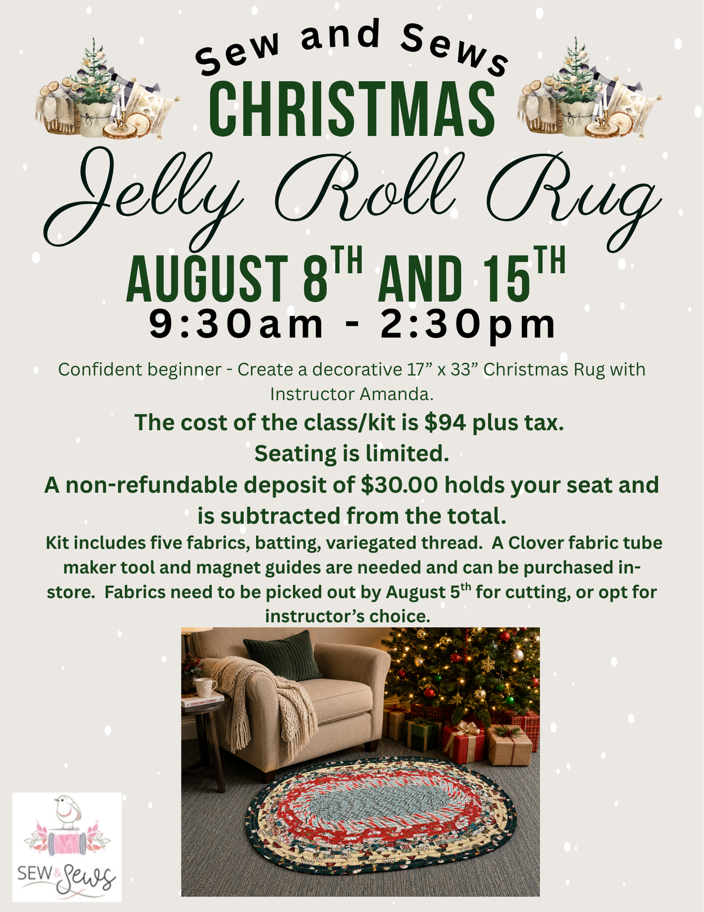 Christmas Jelly Roll Rug with Amanda | Class 2 of 2 | Sat, Aug 15, 2026 | 10:00 am-2:30 pm