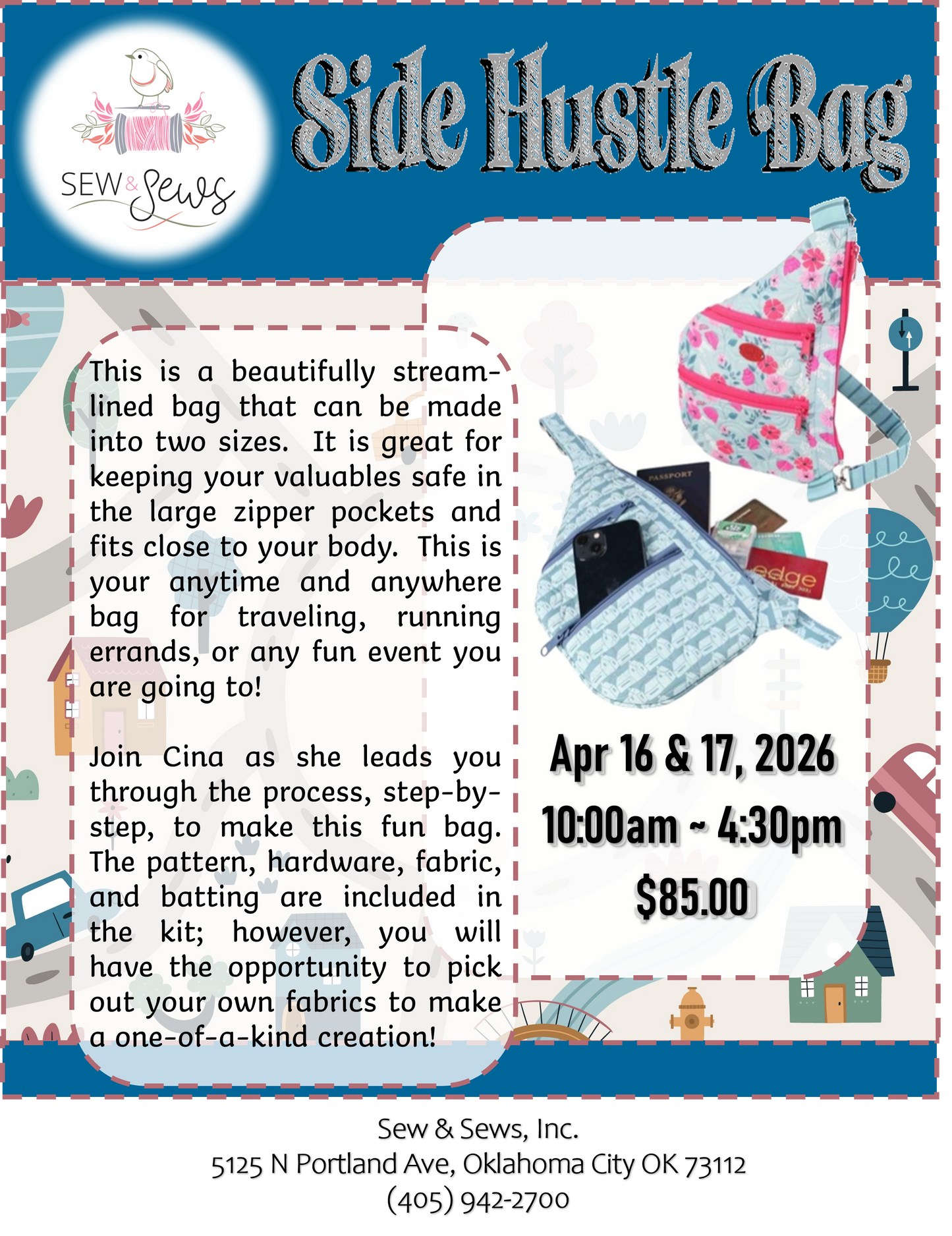 Side Hustle Bag Cross Sling with Cina | 2-day Class | April 16-17, 2026 | 10am-4pm